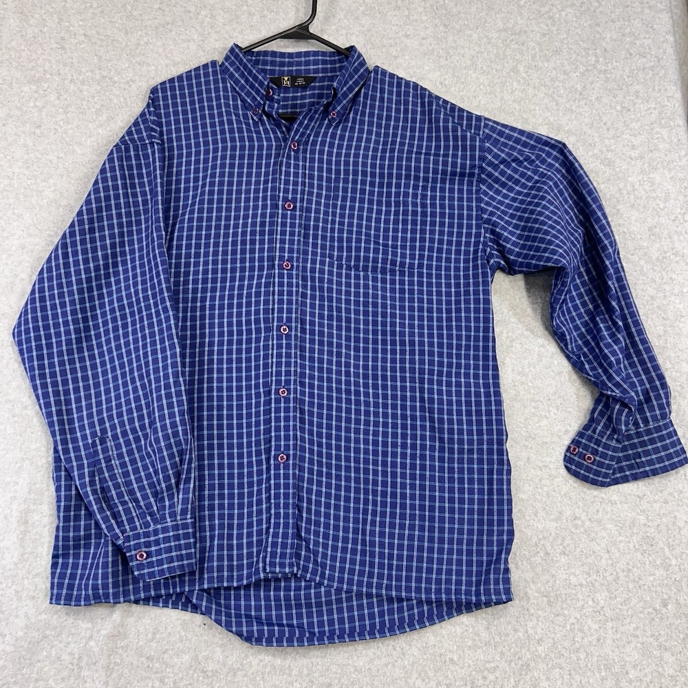 Je Large Chest 42 Blue Plaid Button Down Shirt Polyester Viscose Long Sleeve